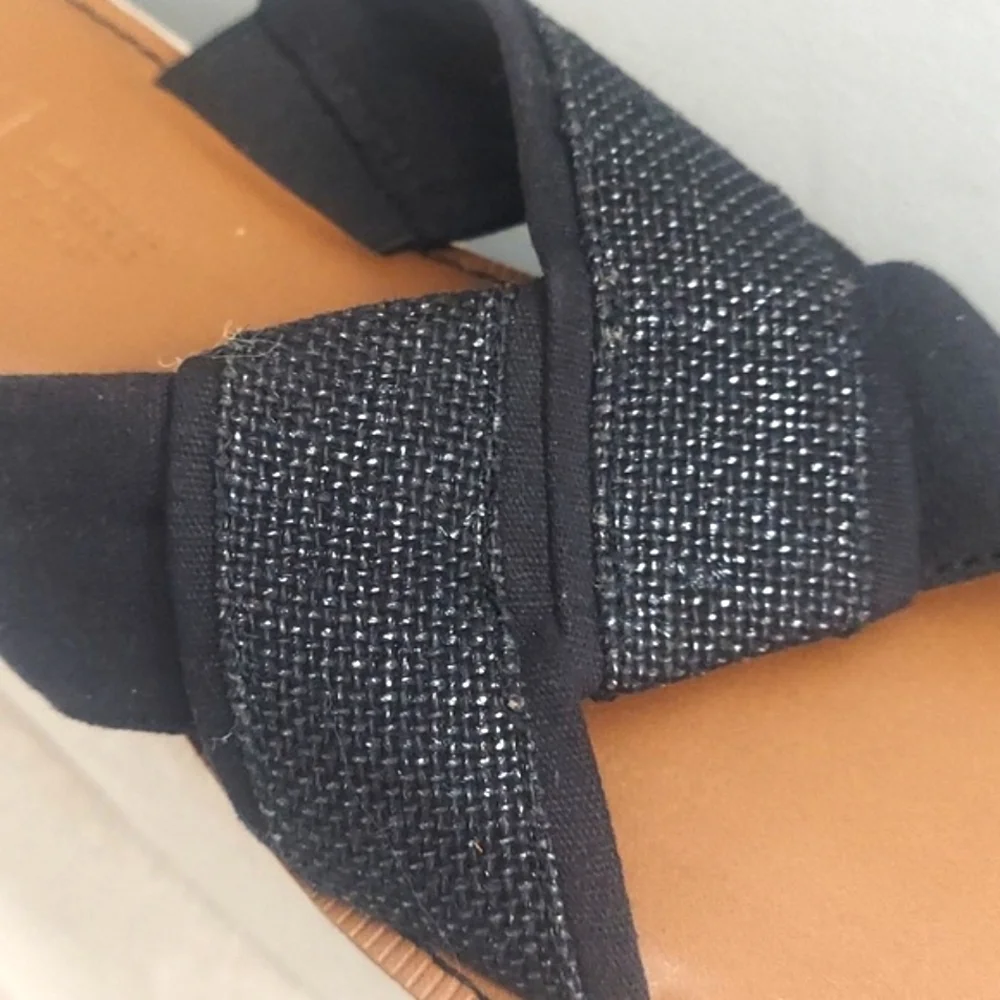 Toms Black & Brown Cross-Strap Slide Sandals Sz 7.5